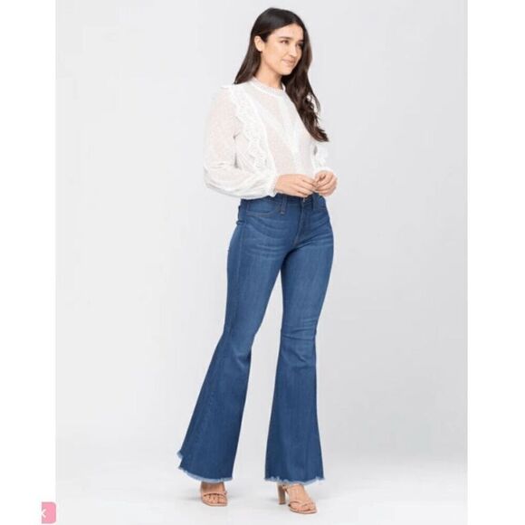 Women’s Judy Blue 8396 Super Flare Bellbottom Jeans, Raw Hem, Size 5/27 - Picture 1 of 15